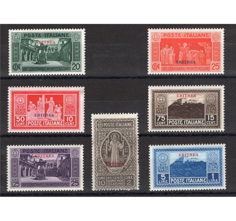 Eritrea - 1929 - Montecassino, serie n° 145/51. Cert.: IC. Cat. € 300 (**)