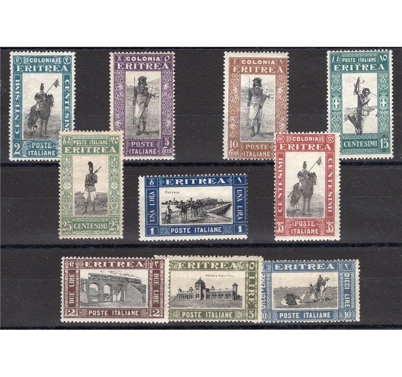 Eritrea - 1930 - Soggetti Africani, serie n° 155/64. Cert.: IC. Cat. € 280 (*)
