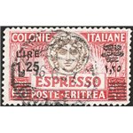 Eritrea - 1935 - Espresso Italia Turrita 1,25 £ su 60 carminio scuro soprast., n° 8. Firm.: Chia - Fiecchi. Cert.: IC. Cat. € 2.