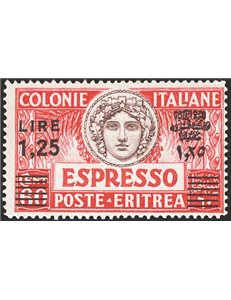 Eritrea - 1935 - Espresso 60 c. rosso e bruno soprast. 1,25 £ ripetuta in lingua locale, dent. 13½, n° 10. Cert.: IC. Cat. € 3.0