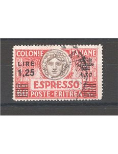 Eritrea - 1935 - Espresso Italia Turrita 60 c. rosso e bruno soprast. 1,25 £ ripetuta in lingua locale, n° 10. Cat. € 90 (U)