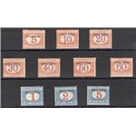 Eritrea - 1903 - Segnatasse soprast., serie n° 1/10. Cert.: IC. Cat. € 3.000 (**)