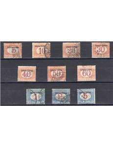 Eritrea - 1903 - Segnatasse soprast., la serie senza il 10 £, n° 1/10. Cert.: IC. Cat. € 1.350 (U)