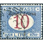 Eritrea - 1903 - Segnatasse 10 £ azzurro e carminio con soprast. " in alto, n° 11. Cert.: Biondi. Cat. € 1.100 (U)