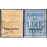 Eritrea - 1903 - Segnatasse 50 £ e 100 £, serie n° 12/13. Cert.: IC. Cat. € 700 (U)