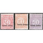 Eritrea - 1916 - Servizio Commissioni soprast., serie n° 1/3. Cert.: IC. Cat. € 275 (*)