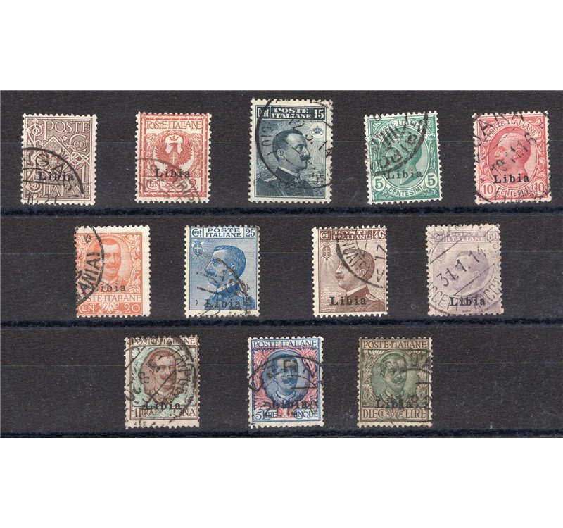 Libia - 1912/15 - Floreale e Michetti soprast., serie n° 1/12. Cert.: IC. Cat. € 1.350 (U)