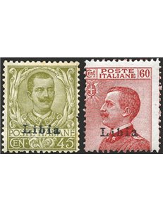 Libia - 1917/18 - Soprast. 45 c. e 60 c., serie n° 18/19. Cert.: Biondi. Cat. € 300 (**)