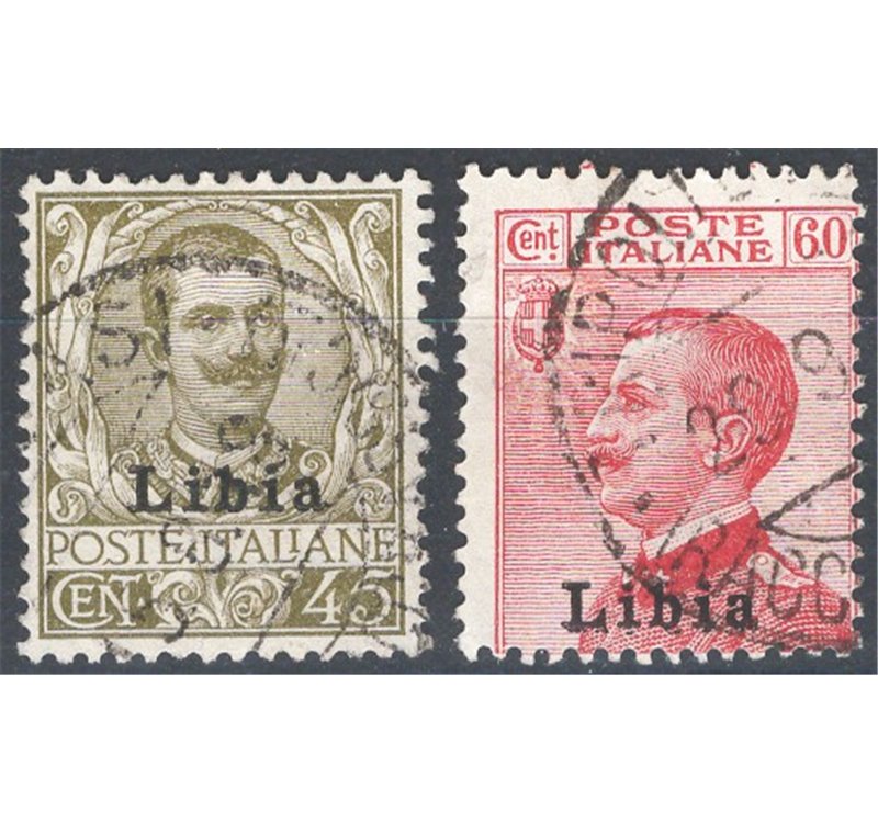 Libia - 1917/18 - Floreale 45 c. oliva e Michetti 60 c. carminio soprast. del 1° tipo, serie n° 18/19. Cat. € 100 (U)