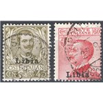 Libia - 1917/18 - Floreale 45 c. oliva e Michetti 60 c. carminio soprast. del 1° tipo, serie n° 18/19. Cat. € 100 (U)