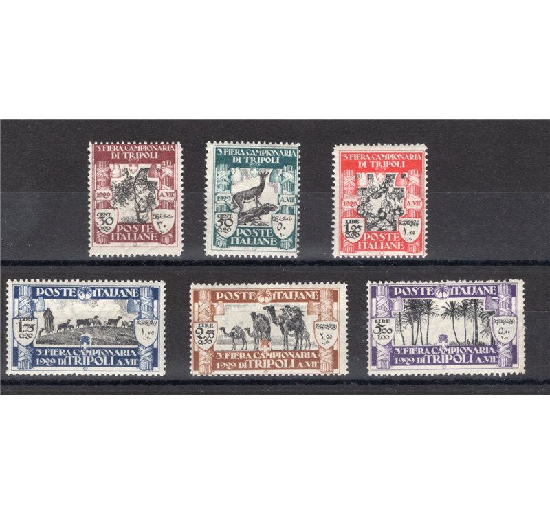 Libia - 1929 - III Fiera di Tripoli, serie n° 81/86. Cert.: IC. Cat. € 1.375 (**)