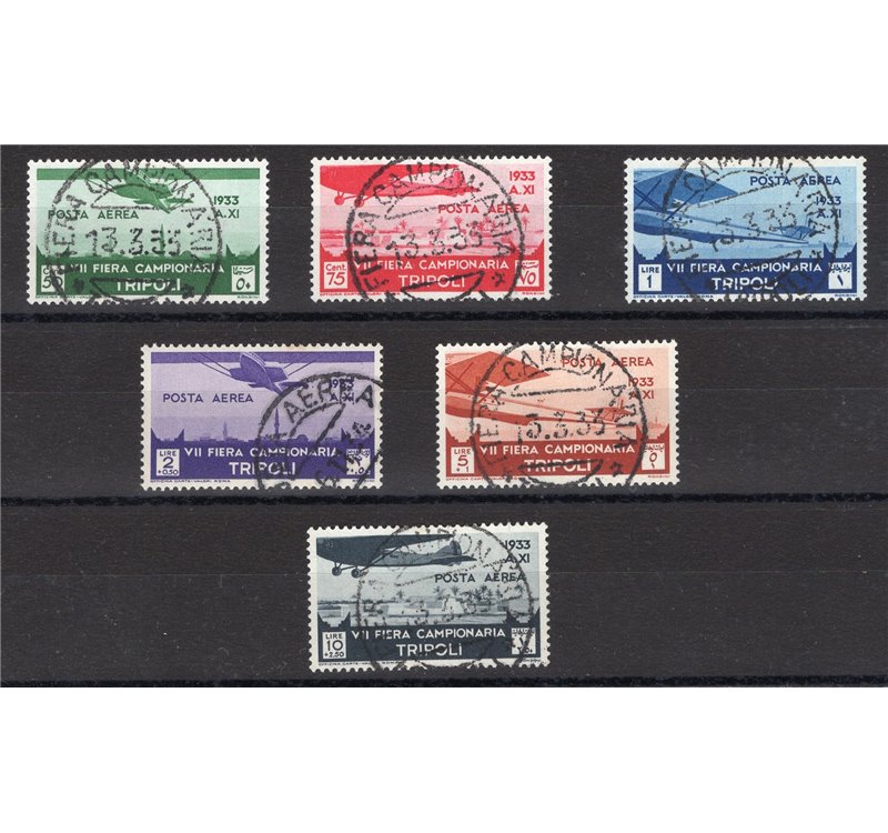 Libia - 1933 - VII Fiera di Tripoli, P.A. serie n° 8/13. Cert.: IC. Cat. € 850 (U)