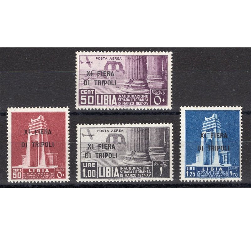 Libia - 1937 - XI Fiera di Tripoli, serie n° 142/43 + P.A. 32/33. Cert.: IC. Cat. € 280 (**)