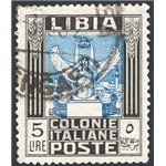 Libia - 1940 - Pittorica 5 £ nero e azzurro dent. 14 senza filigrana, n° 163. Cert.: IC. Cat. € 350 (U)