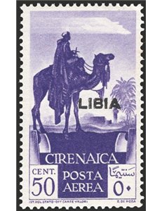 Libia - 1936 - P.A. francobollo di Cirenaica 50 c. violetto soprast., n° 27. Cat. € 200 (**)