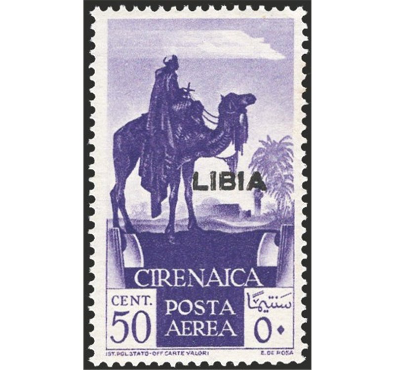 Libia - 1936 - P.A. francobollo di Cirenaica 50 c. violetto soprast., n° 27. Cat. € 200 (**)