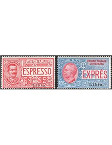 Libia - 1915 - Espressi soprast. 1° tipo, serie n° 1/2. Cert.: IC. Cat. € 550 (**)