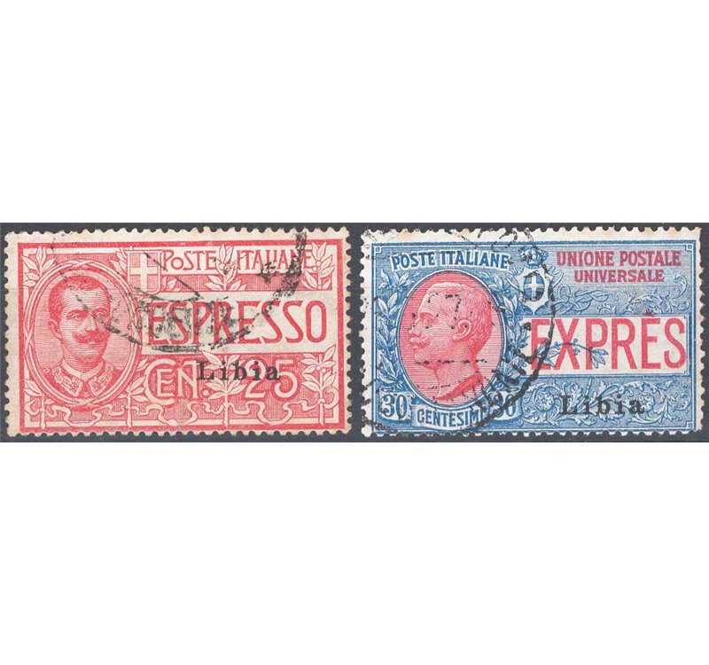 Libia - 1915 - Espressi soprast. 1° tipo, serie n° 1/2. Cat. € 100 (U)