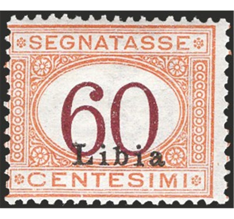Libia - 1915 - Segnatasse 60 c. con cifra bruna e soprast., n° 11. Cert.: IC. Cat. € 750 (**)