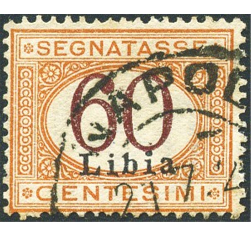 Libia - 1915 - Segnatasse 60 c. con cifra bruna e soprast., n° 11. Cert.: Biondi. Cat. € 750 (U)