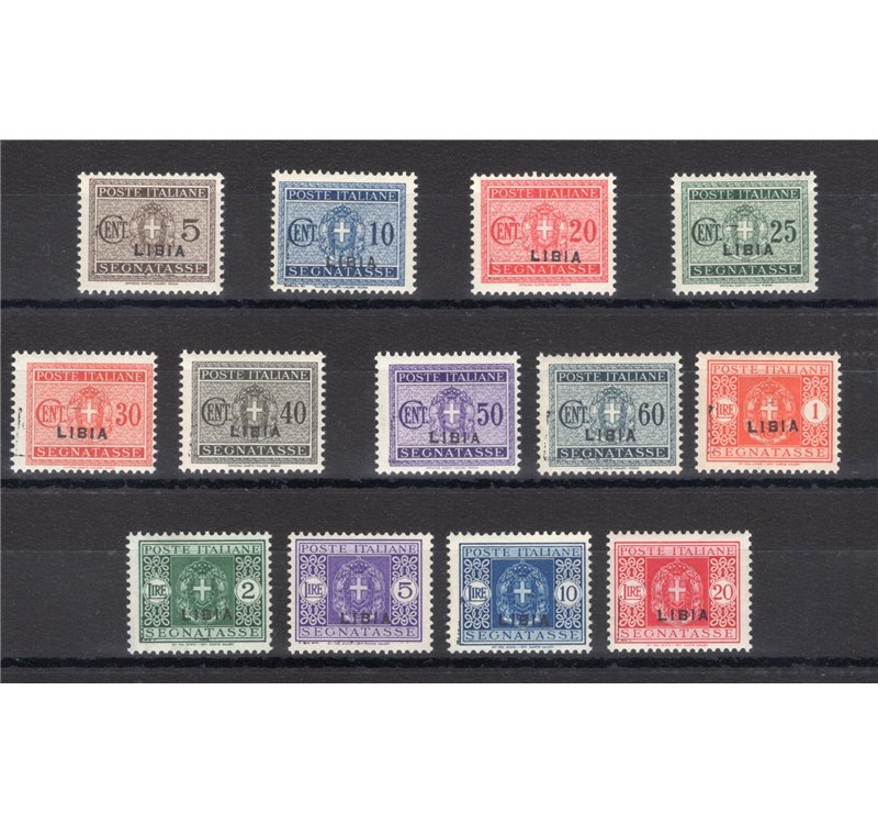 Libia - 1934 - Segnatasse soprast., serie n° 12/24. Cert.: Biondi. Cat. € 1.125 (**)