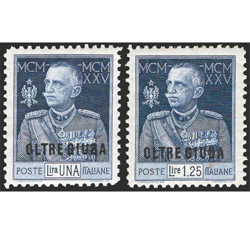 Oltre Giuba - 1925/26 - Giubileo dent. 11 soprast., serie n° 18/20. Cat. € 70 (**)
