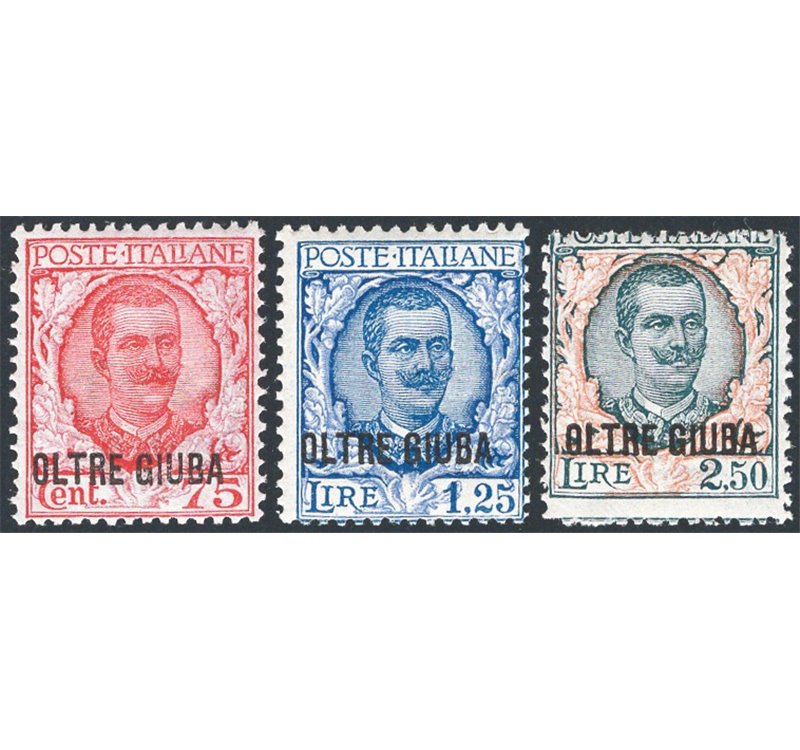 Oltre Giuba - 1926 - Floreale soprast., serie n° 42/44. Cert.: IC. Cat. € 1.250 (**)