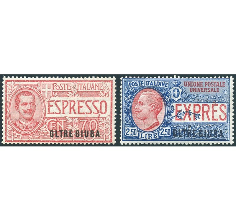 Oltre Giuba - 1926 - Espressi soprast., serie n° 1/2. Cert.: Biondi. Cat. € 500 (**)