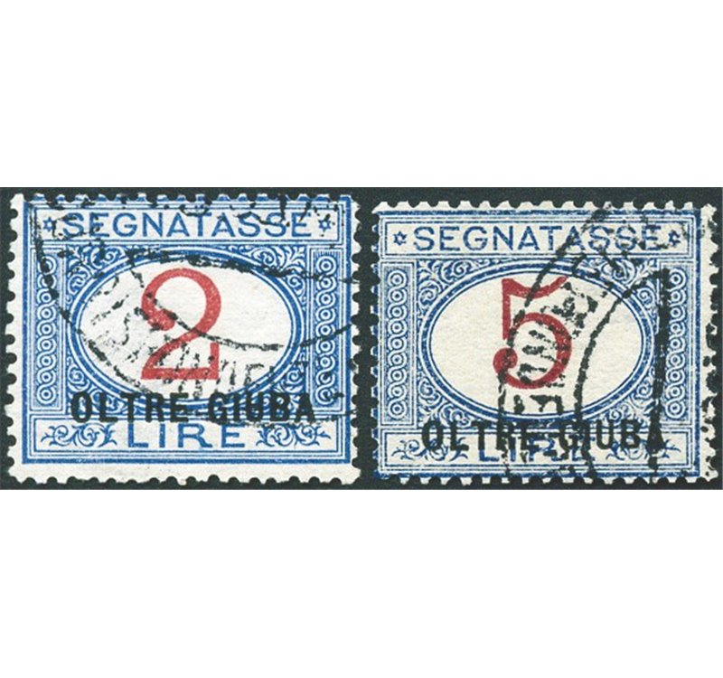 Oltre Giuba - 1925 - Segnatasse soprast., serie n° 1/10. Cert.: IC. Cert.: Biondi. Cat. € 1.750 (U)