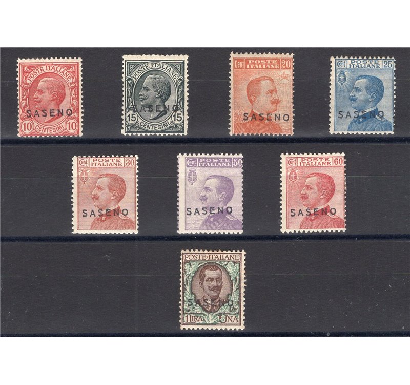Saseno - 1923 - Soprast., serie n° 1/8. Cert.: Biondi. Cat. € 700 (*)