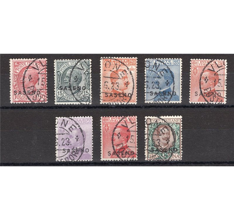 Saseno - 1923 - Soprast., serie n° 1/8. Cert.: IC. Cat. € 2.000 (U)
