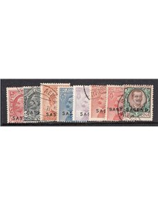 Saseno - 1923 - Soprast., serie n° 1/8 con annulli poco leggibili. Cat. € 2.000 (U)