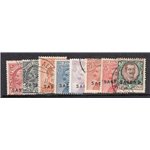Saseno - 1923 - Soprast., serie n° 1/8 con annulli poco leggibili. Cat. € 2.000 (U)