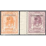 Somalia - 1905 - Leoni con nuovo valore in soprast. eseguita a Zanzibar, serie n° 8/9. Cert.: AD. Cat. € 16.000 (**)