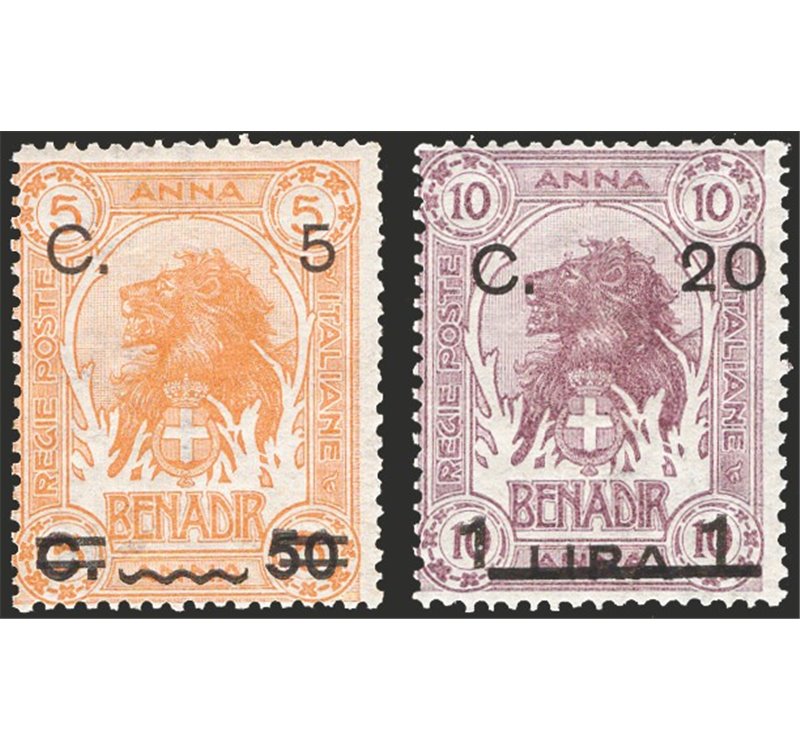 Somalia - 1906/7 - Leoni soprast., serie n° 17/18. Cat. € 275 (**)
