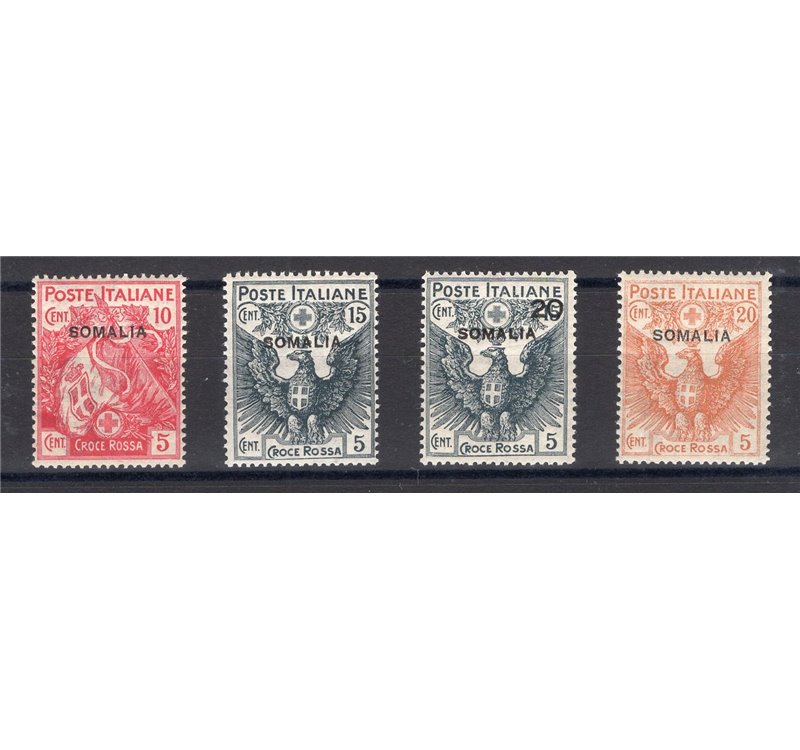 Somalia - 1916 - Croce Rossa, serie n° 19/22 con ottima centratura. Cert.: Biondi. Cat. € 2.750 (**)