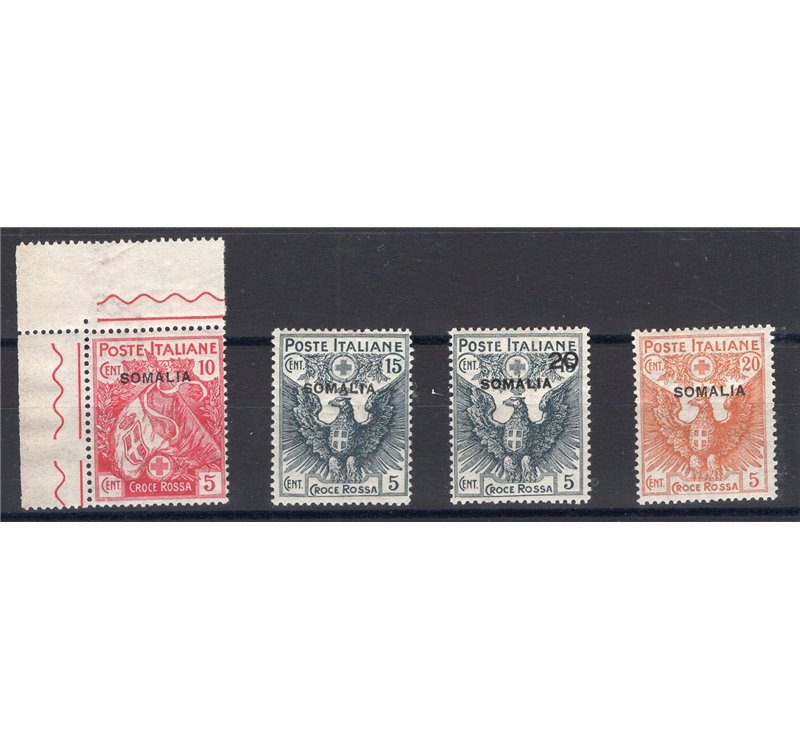 Somalia - 1916 - Croce Rossa, serie n° 19/22. Cert.: Biondi. Cat. € 1.350 (**)