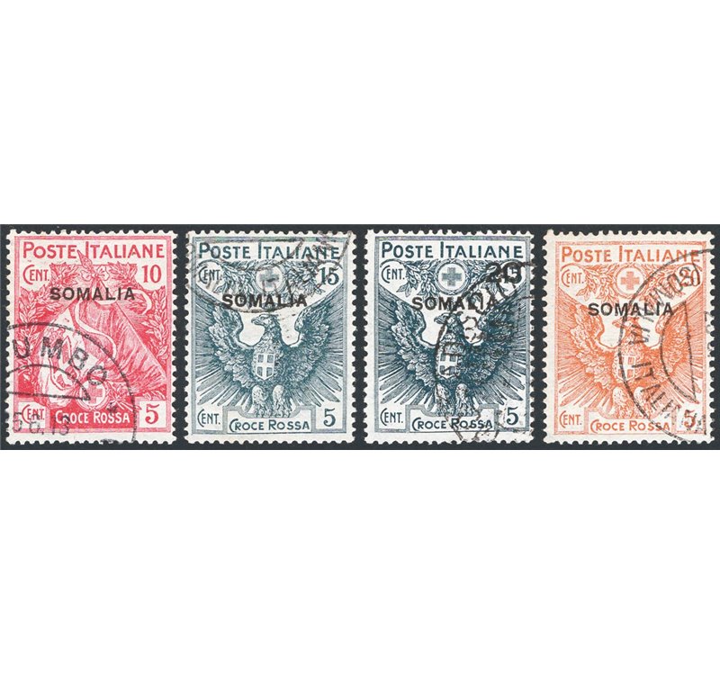 Somalia - 1916 - Croce Rossa, serie n° 19/22. Cert.: IC. Cat. € 320 (U)