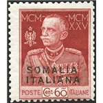 Somalia - 1925 - Giubileo 60 c. carminio dent. 11, n° 67. Cert.: Biondi. Cat. € 1.000 (**)