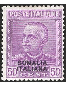 Somalia - 1930 - Parmeggiani tipo Giubileo 50 c. lilla con soprast. del 2° tipo, n° 139. Cert.: IC. Cat. € 300 (**)