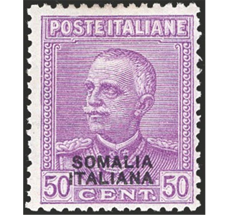 Somalia - 1930 - Parmeggiani tipo Giubileo 50 c. lilla con soprast. del 2° tipo, n° 139. Cert.: IC. Cat. € 300 (**)