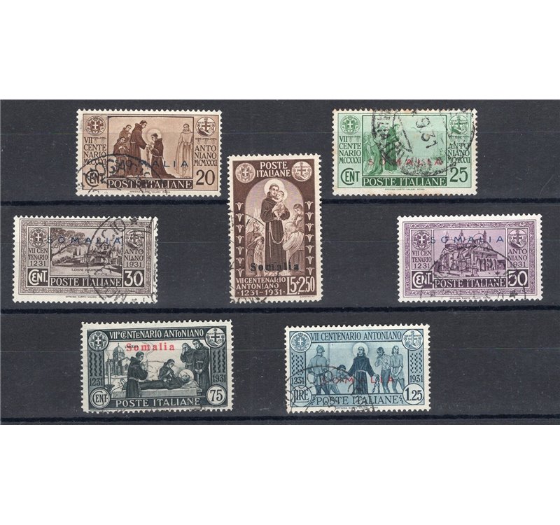 Somalia - 1931 - S. Antonio, serie n° 158/64. Cert.: IC. Cat. € 300 (U)