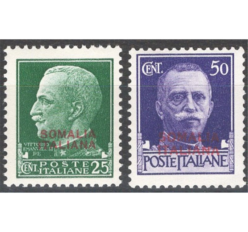 Somalia - 1931 - Imperiale 25 c. e 50 c. con soprast. rossa. serie n° 165/66. Cat. € 120 (**)