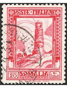 Somalia - 1931 - Pittorica 20 c. carminio dent. 14 in basso e 12 sugli altri 3 lati, n° 171ba. Firm.: AD - ED. Cert.: IC. Cat. €