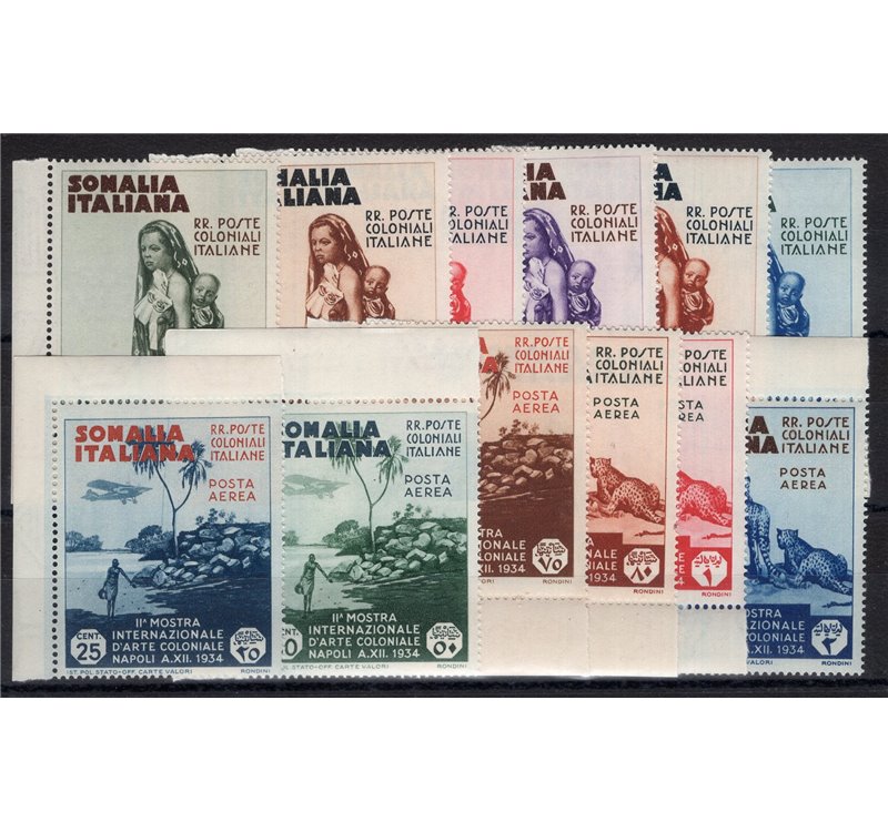 Somalia - 1934 - Mostra d'Arte Coloniale, serie n° 193/98 + P.A. 1/6. Cat. € 330 (**)