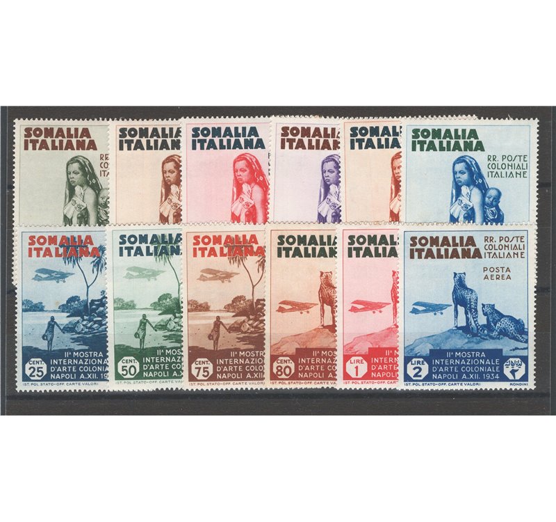 Somalia - 1934 - Mostra d'Arte Coloniale, serie n° 193/98 + P.A. 1/6. Cat. € 132 (*)