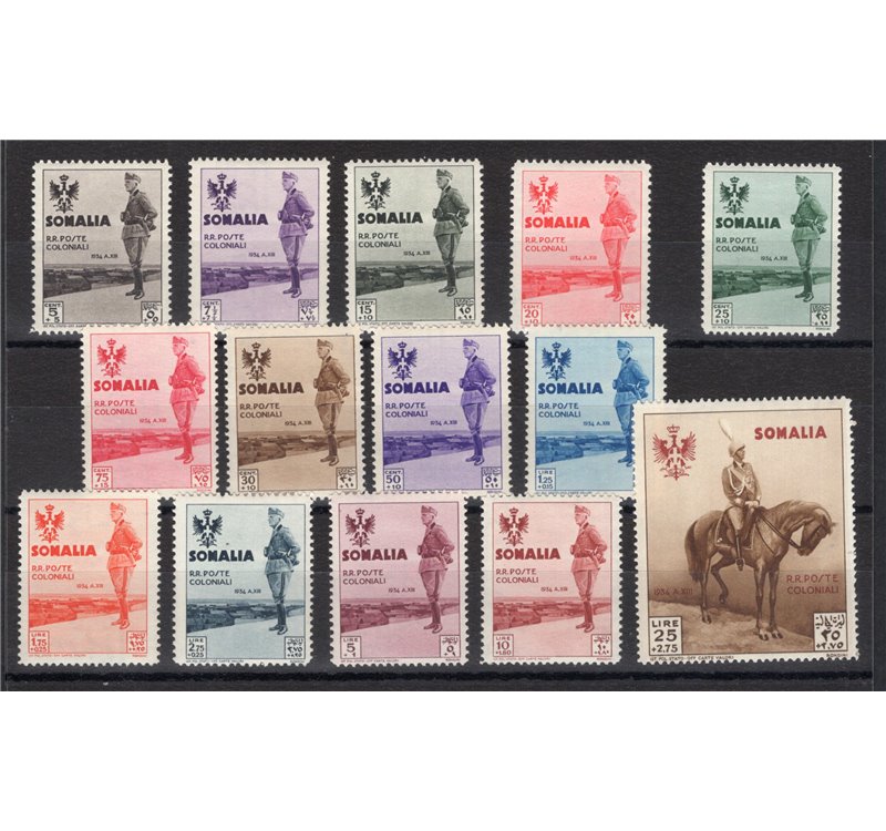 Somalia - 1935 - Visita del Re, serie n° 199/212. Cert.: IC. Cat. € 2.500 (**)