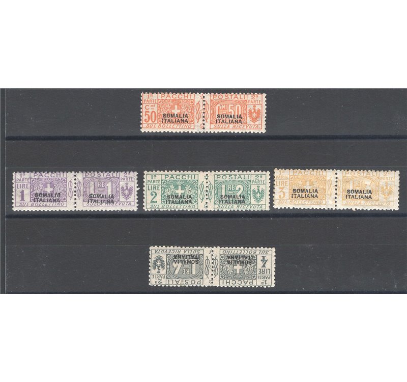 Somalia - 1920 - Pacchi postali nodo soprast., serie n° 10/14. Cert.: Biondi. Cat. € 7.500 (**)