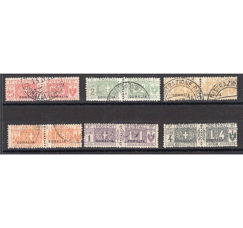 Somalia - 1923 - Pacchi postali nodo soprast., serie n° 15/20. Cert.: Biondi. Cat. € 2.750 (U)
