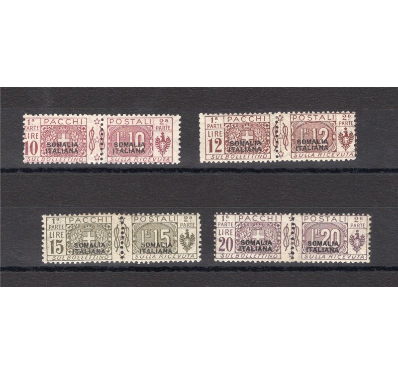 Somalia - 1926 - Pacchi postali nodo soprast. del 2° tipo, serie n° 50/53. Cert.: IC. Cat. € 750 (**)